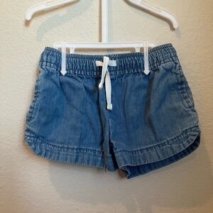 Blue Jean Shorts with Elastic Waistband and Cuffed Hem
